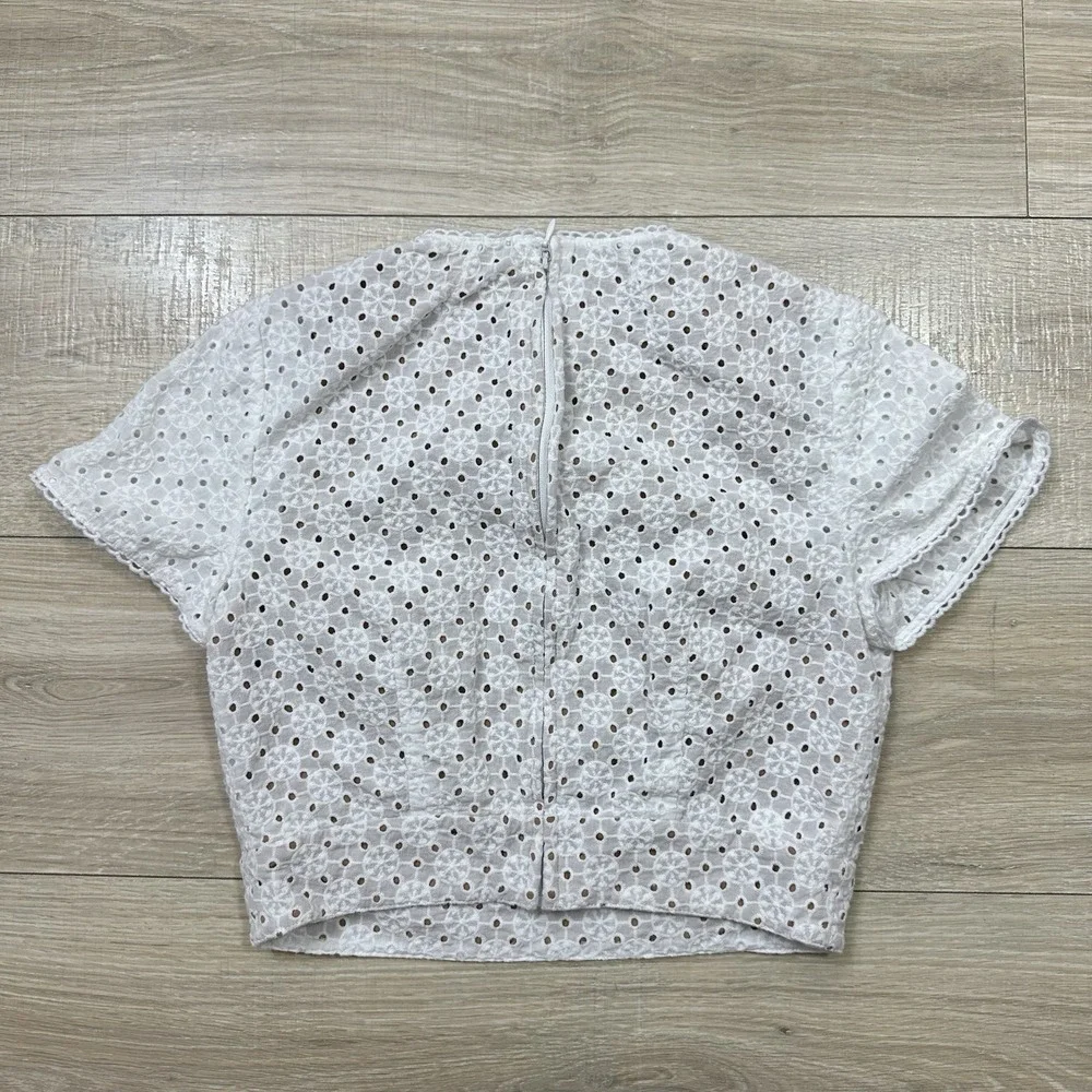 MICHAEL MICHAEL KORS Geo Eyelet Cropped Short Sleeve Top White Size 0‎ XS $155